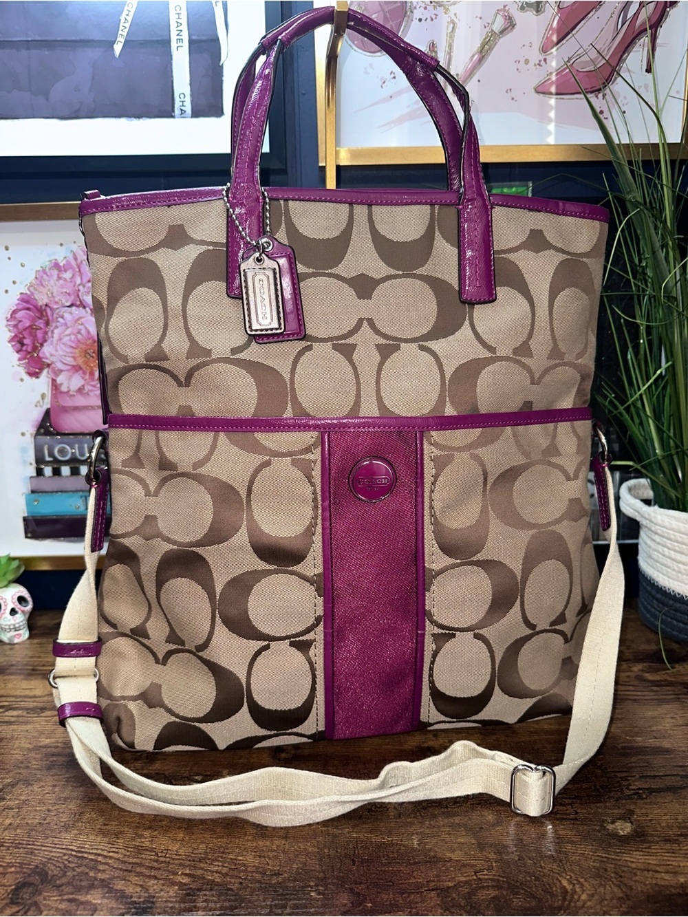 2013 Coach Signature Stripe Foldover Tote